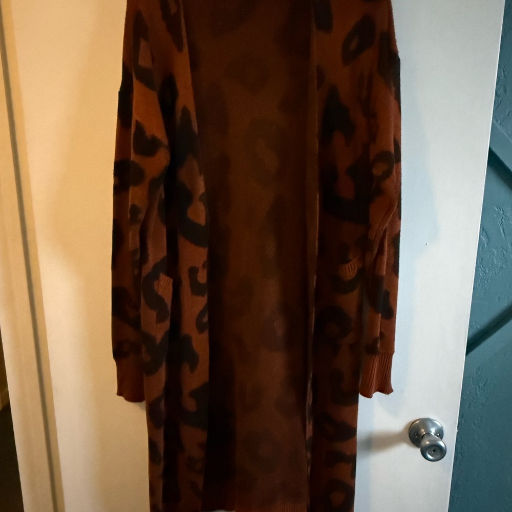 Leopard burnt orange Print Long Cardigan